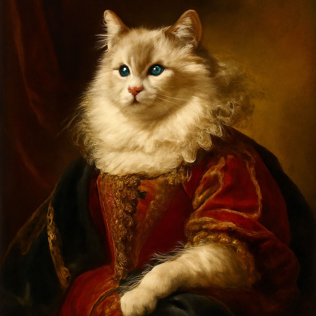 A fluffy white cat with light blue eyes lounges comfortably on a dark blue textured blanket, looking relaxed and cozy in a home setting with soft lighting.
