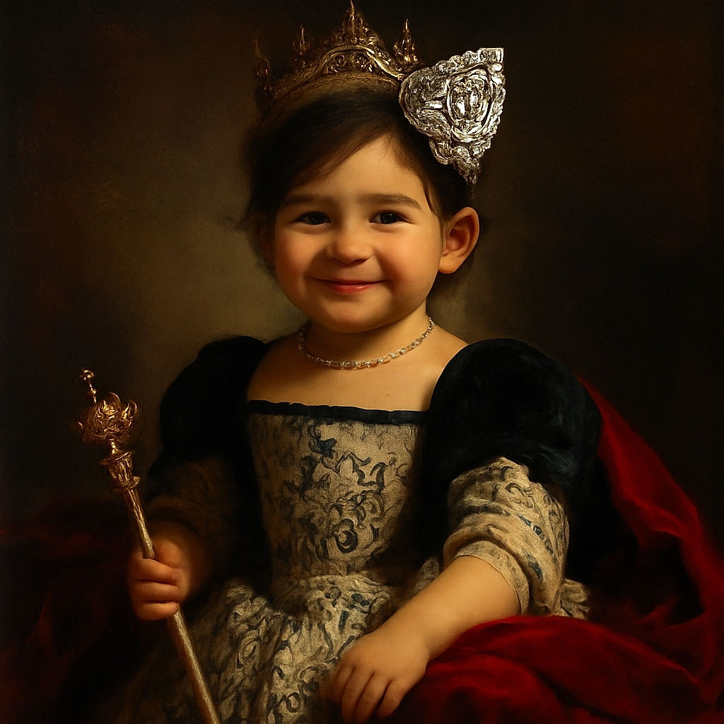 A joyful baby girl sits on a patterned blanket surrounded by black, gold, and transparent balloons, with black bows decorating the white wall behind her. She's dressed adorably in a black and white outfit with matching headband, beaming a bright smile that lights up the festive scene.
