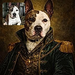 A regal brindle and white dog lounges comfortably on a plush olive-green blanket, gazing thoughtfully with ears perked up against a softly blurred background, showcasing a cozy indoor setting.