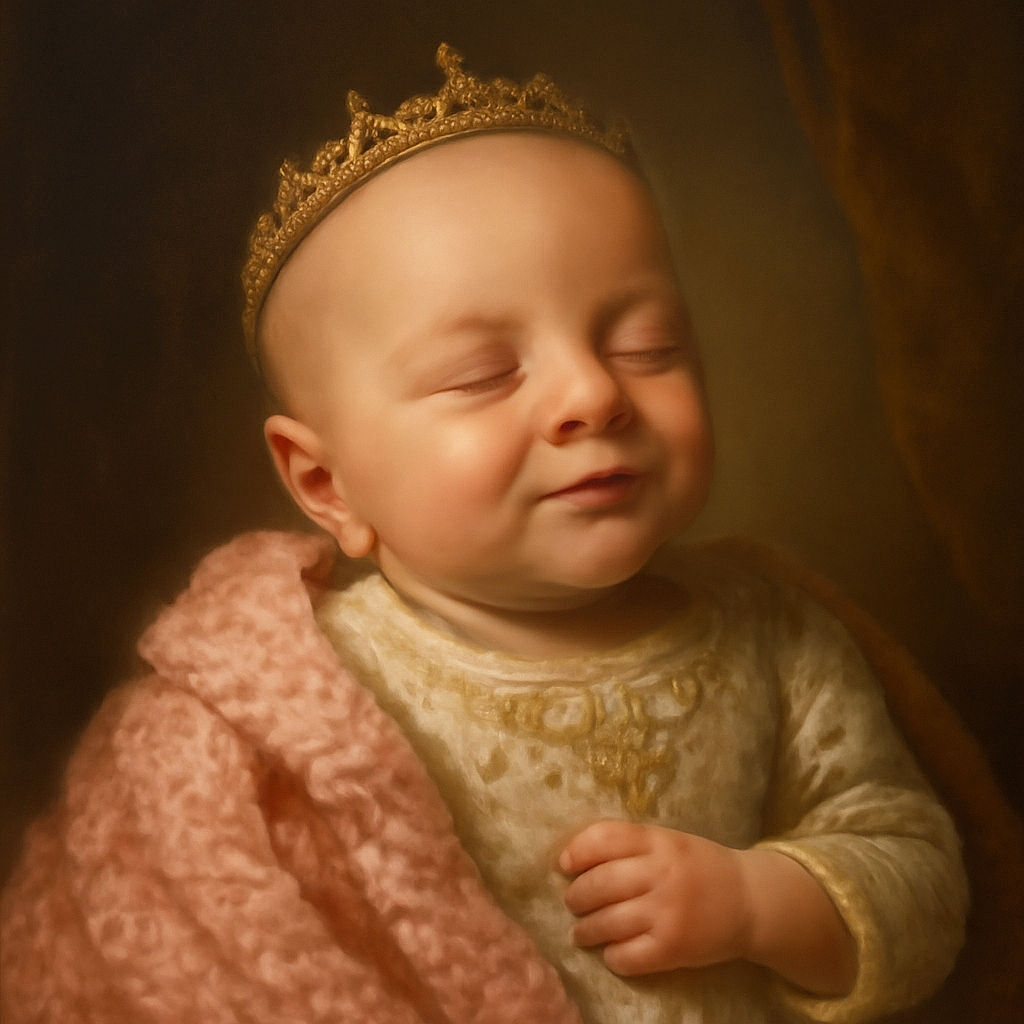A close-up photo of a peacefully sleeping newborn baby wrapped in a soft pink and white blanket, with delicate features and a serene expression, capturing the pure innocence of early life.
