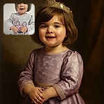 A joyful toddler with a cute bob haircut is caught mid-laugh, wearing a cozy gray sweater adorned with a playful purple cartoon bunny. The background is simple and uncluttered, highlighting the child's expressive face and tiny hands gripping the sweater's design.