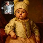 A cozy baby bundled up in a fluffy white jacket and a cute knit hat with pom-poms, lying down with arms spread wide, looking adorably serene and ready for a winter nap.