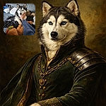 A majestic blue‑eyed husky gives the world a very dignified side‑eye while being gently squished by a human hand — equal parts regal and annoyed, surrounded by blankets and plush toys.