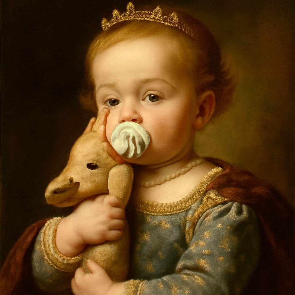 A close-up photo of a toddler with a pacifier in their mouth, clutching a well-loved stuffed animal. The background is dim and blurry, focusing all attention on the child's curious eyes peeking over the toy, creating a cozy and intimate moment.