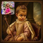 A serious little shopper sits in a grocery cart, gripping the handle like the tiny manager of the garden center while Christmas trees, inflatable snowmen, flowers, and bargain signs create a wonderfully festive retail jungle around her.