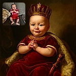 A cheerful baby dressed in a bright red sports outfit sits comfortably on a cozy gray couch, hands clasped and smiling with a hint of drool, surrounded by soft blankets.