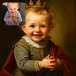 A joyful toddler with curly blonde hair and bright blue eyes is clapping hands enthusiastically while sitting on a couch surrounded by cozy cushions. The soft lighting and casual setting highlight the child's infectious smile and playful energy.