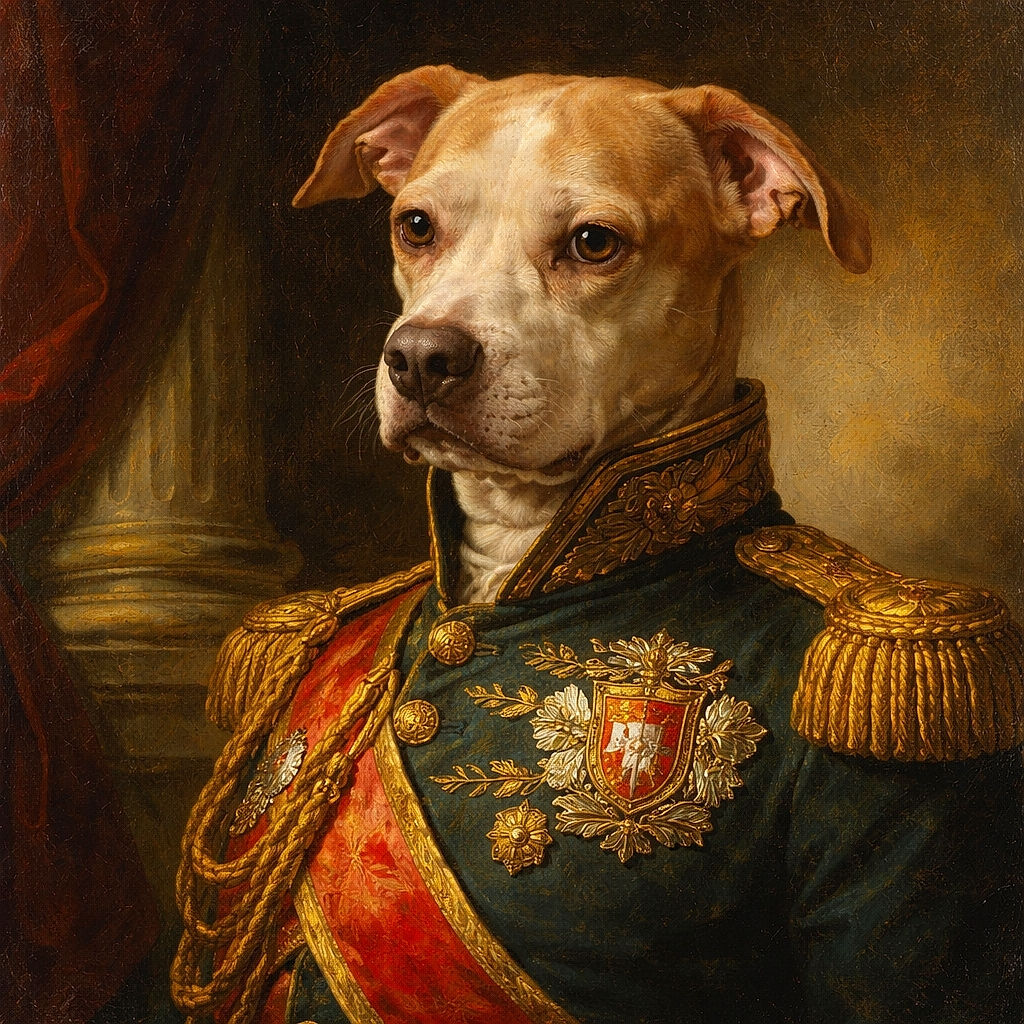 A weary, bandage-wrapped pup lounges like a tiny couch monarch — big soulful eyes, lopsided ears and a solemn snout resting on a red blanket while a cluttered nightstand and canister lurk in the background. It looks like the dog is plotting revenge on the vacuum but will nap first.