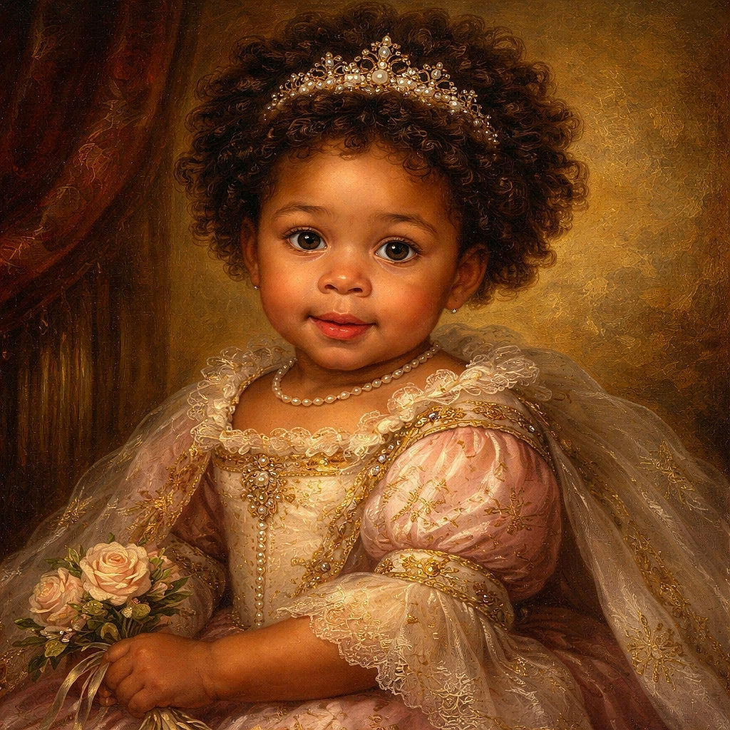 A cute toddler with curly hair sits in a pink and blue high chair, wearing a bib that says 'cheese MEOWT'. The child looks curiously at the camera with a slight smile and bright eyes, creating a warm and cozy atmosphere.
