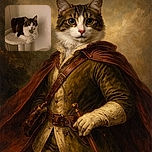 A curious cat perched on a cozy beige cat tree, holding a leaf-shaped toy or treat in its paws, staring wide-eyed at the camera with soft indoor lighting and a plain wall background.