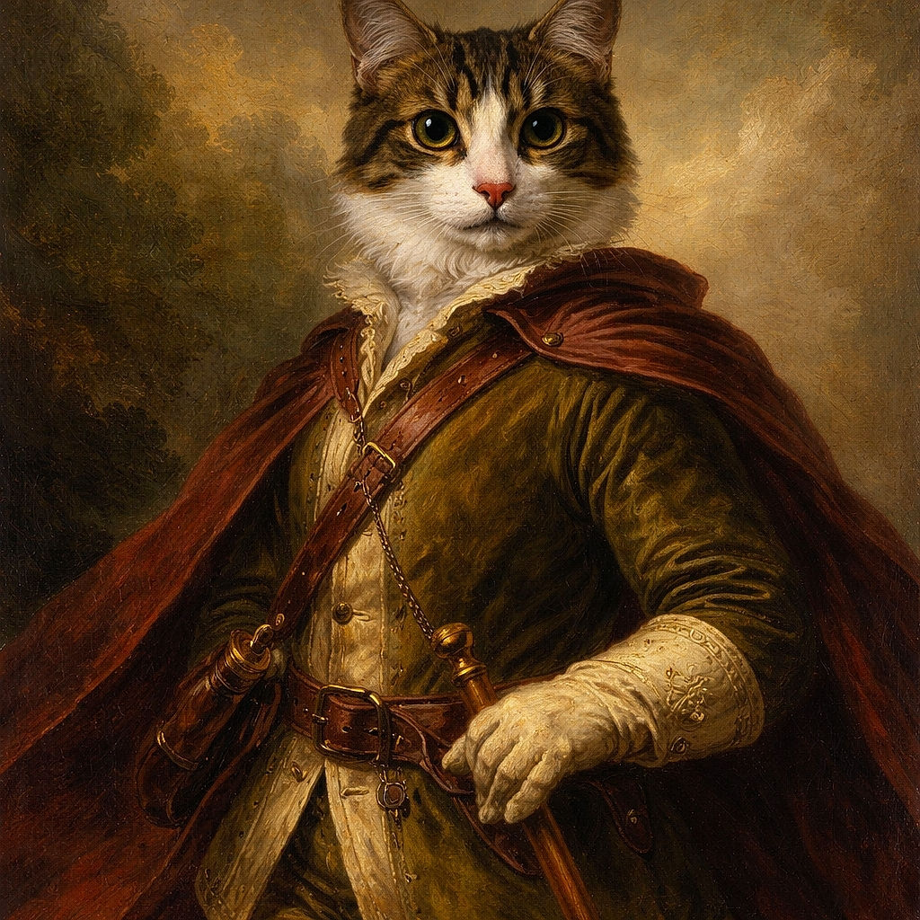 A curious cat perched on a cozy beige cat tree, holding a leaf-shaped toy or treat in its paws, staring wide-eyed at the camera with soft indoor lighting and a plain wall background.