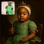 A cute baby dressed in a bright green outfit and a white headband lounges on a medical examination table, looking curiously at the camera as if wondering what the fuss is about.