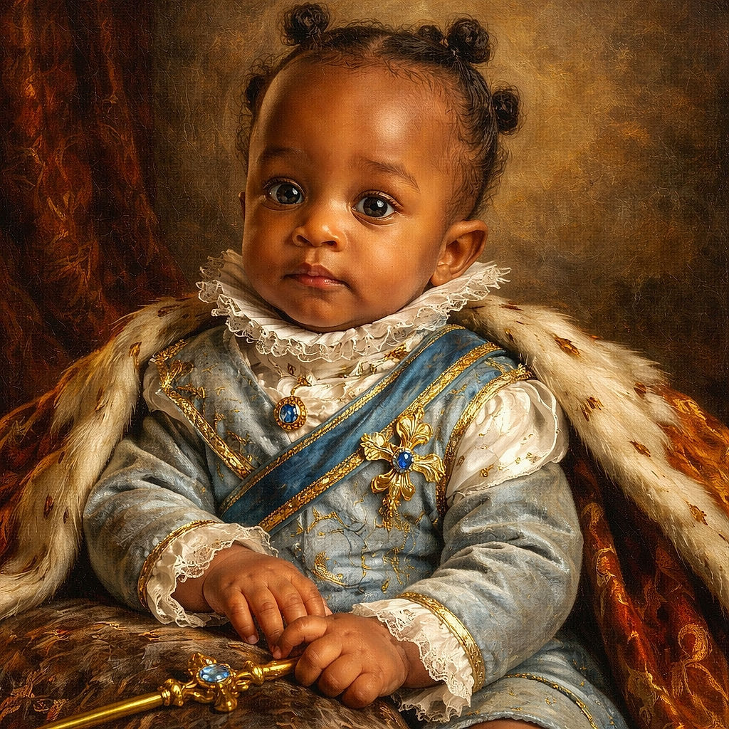 A curious baby with adorable puffs in their hair sits comfortably on a lap, dressed in a cute Mickey Mouse outfit, with a thoughtful expression that could rival a tiny philosopher.