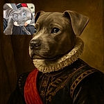 A charming gray puppy with striking blue eyes lounges comfortably on a person's black clothing, looking curiously off to the side in a cozy indoor setting with a couch and furniture in the background. The photo has interface elements from a social media app visible around the edges.