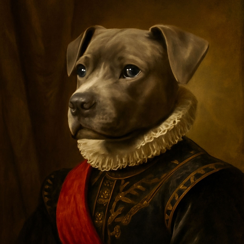 A charming gray puppy with striking blue eyes lounges comfortably on a person's black clothing, looking curiously off to the side in a cozy indoor setting with a couch and furniture in the background. The photo has interface elements from a social media app visible around the edges.