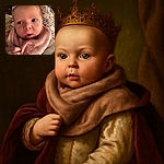 A close-up shot of a curious baby wrapped in a soft pink towel, with wide eyes and slightly parted lips, while a woman in the background watches attentively, creating a cozy and intimate family moment.