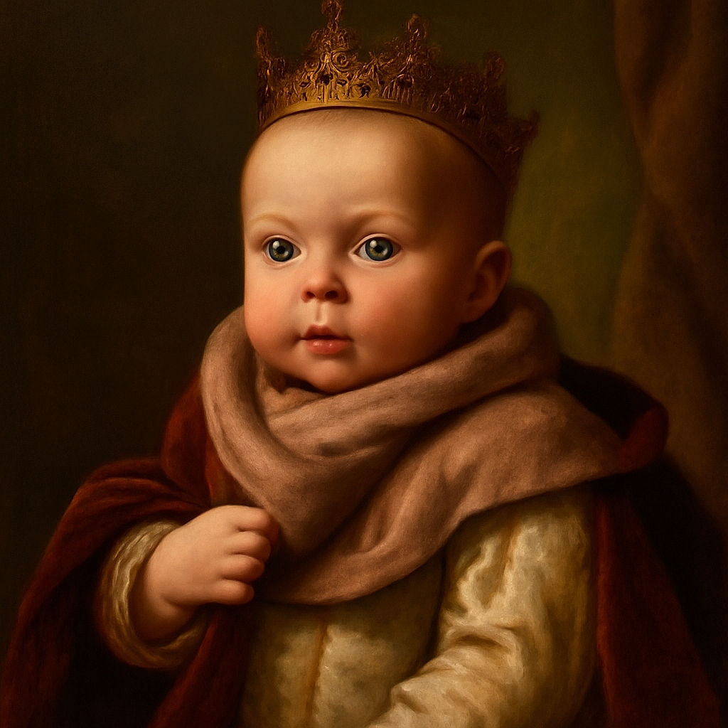 A close-up shot of a curious baby wrapped in a soft pink towel, with wide eyes and slightly parted lips, while a woman in the background watches attentively, creating a cozy and intimate family moment.