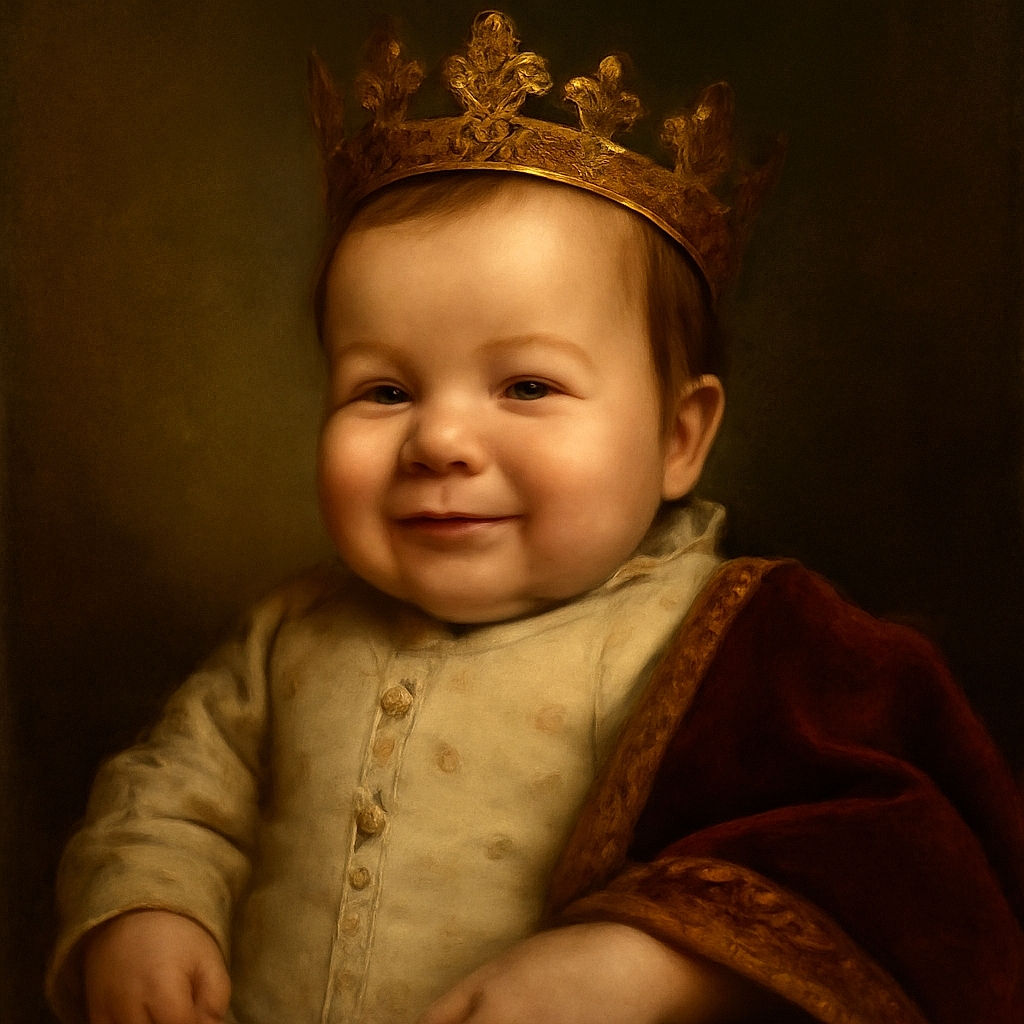 A cute baby with a subtle smile lies on a patterned pillow, wearing a cozy outfit dotted with tiny paw prints, radiating pure innocence and warmth.