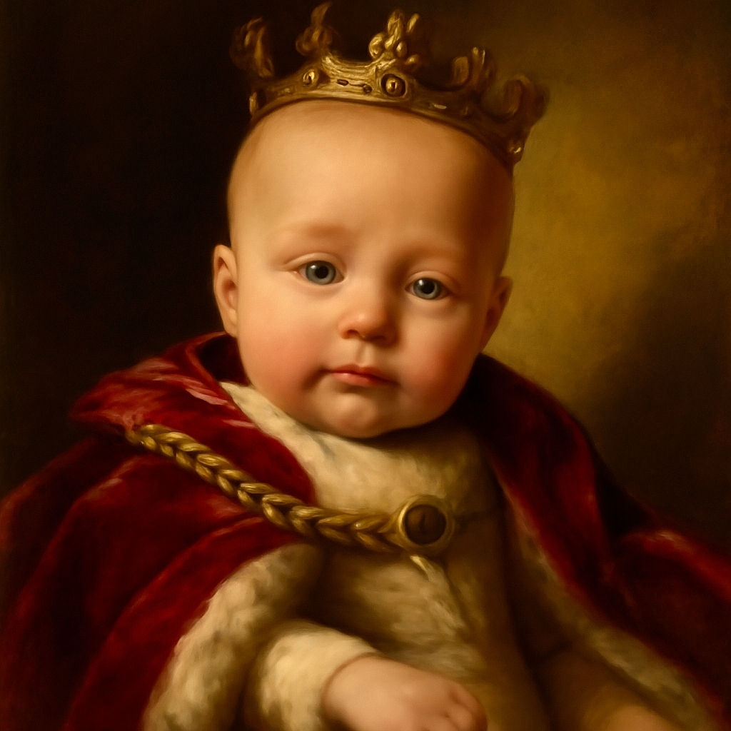 A close-up photo of a calm baby wearing a beige outfit decorated with colorful cars, resting comfortably against an adult wearing a gray hoodie. The baby looks curious and peaceful, with soft natural lighting highlighting the smooth skin and delicate features.