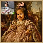 A cheerful little girl with a giant pink bow sits on a confetti-speckled floor, hugging colorful toys like they are precious treasure while giving the camera a tiny superstar smile. The gray sofa and playroom setting keep the scene cozy, and her extended bare feet add an amusing 'I have officially claimed this whole floor' energy.