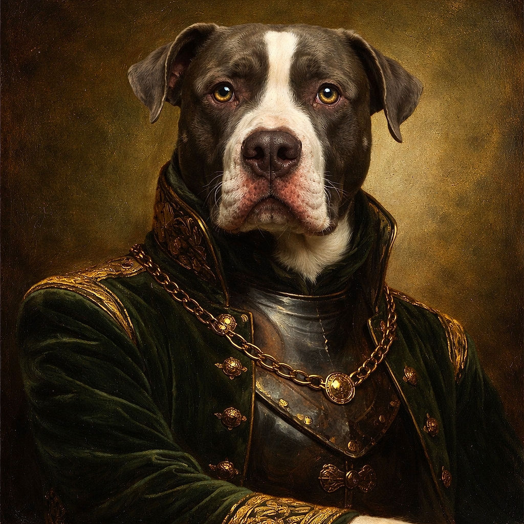 A soulful, big-nosed pup stares straight at the camera like it's waiting for approval to keep chewing its beloved blue-and-green frisbee — carpeted living-room throne and blurred background making it look dramatically important.