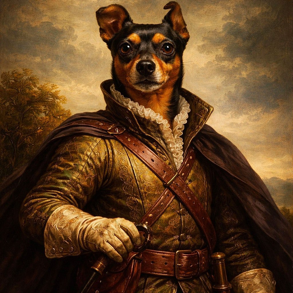 A small black and tan dog with expressive eyes lounges comfortably on a cozy white blanket, set against a softly blurred background featuring a ring light and textured wall, capturing a calm and intimate moment.