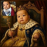 A wide-eyed baby sits like a tiny executive in a car seat, proudly modeling a “Mini & Mighty” bib while surrounded by blankets, bags, and the cozy chaos of everyday life.