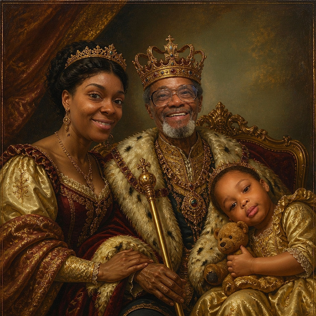 A cheerful family selfie captures a smiling woman, a grandpa sporting a wide-brimmed hat and glasses, and a little one lounging dramatically with a baby bottle—clearly the smallest family member has mastered the art of posing like a tiny celebrity.