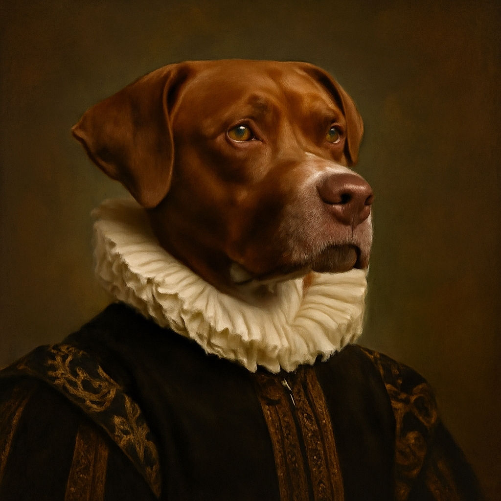 A thoughtful brown dog with soulful amber eyes sits comfortably on a cozy blanket in the backseat of a car, gazing out the window as sunlight softly illuminates its fur and the leather seats behind it.