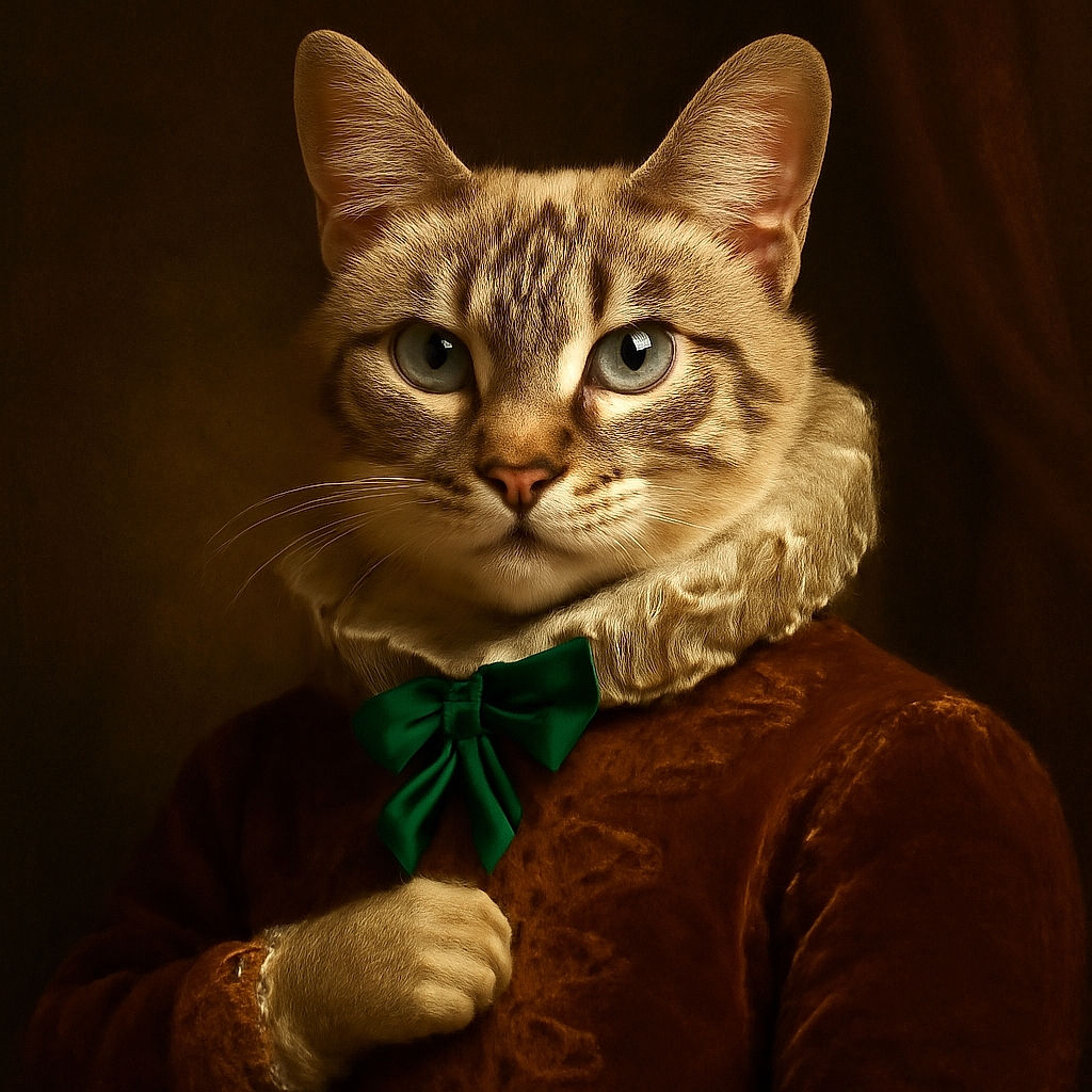 A fluffy cat with striking blue eyes lounges upside down on a textured gray chair, looking curiously at the camera with a green collar adding a pop of color, set against a cozy indoor background with tiled floor and furniture.