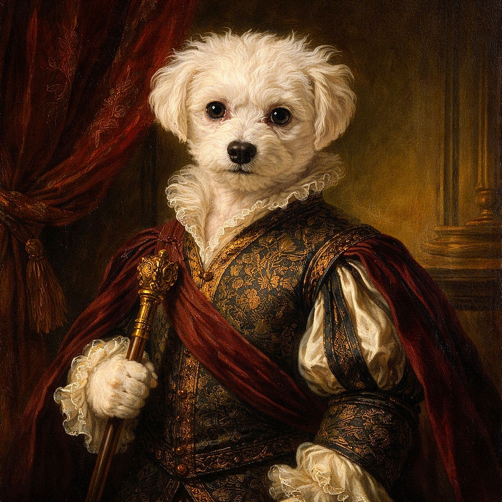 A fluffy white dog lounges adorably on a textured grey blanket, striking a pose next to a bright yellow plush duck toy, with soft natural light highlighting its curly fur and big, soulful eyes.