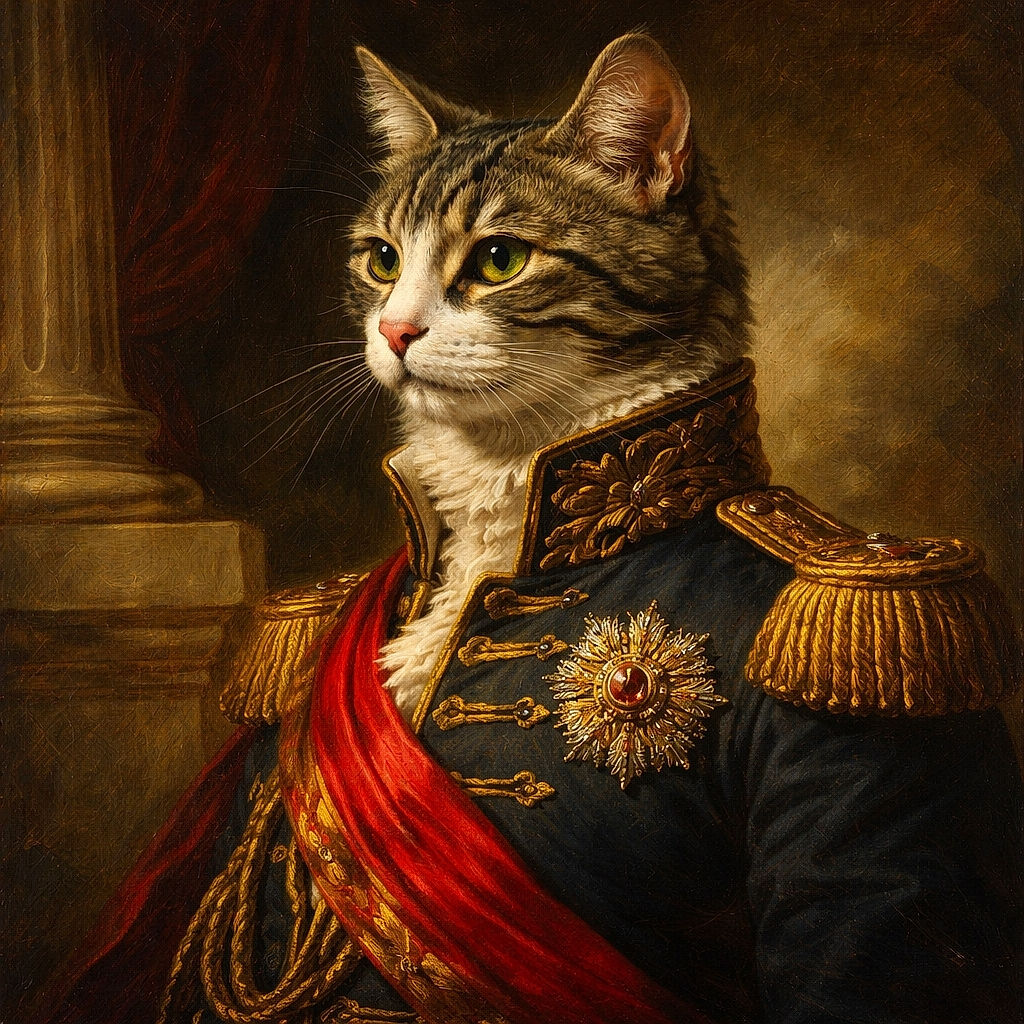 A chonky tabby captured from above, loafing on a textured carpet — stripes and white chest clearly visible as the cat contemplates the mysteries of the floor.