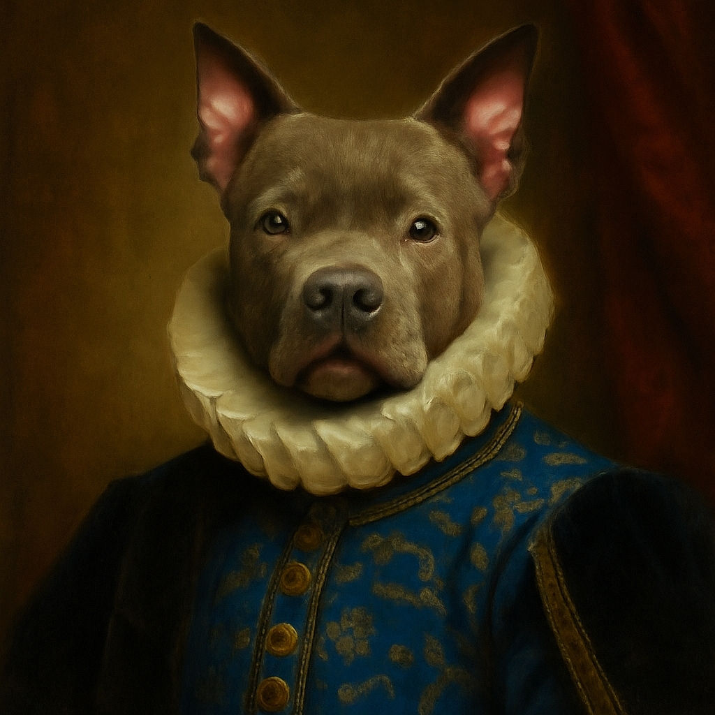 A joyful gray dog with a white patch on its chest is eagerly standing on its hind legs, paws resting on the photographer's legs, surrounded by a lightly snow-dusted grassy field. The dog's ears are perked up and its mouth is open in a happy expression, wearing a blue and gray jacket.