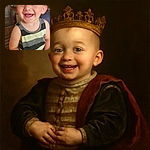 A joyful toddler with sparkling eyes and a big smile is being held gently by an adult, showcasing a moment of pure happiness and warmth with a cozy indoor background.