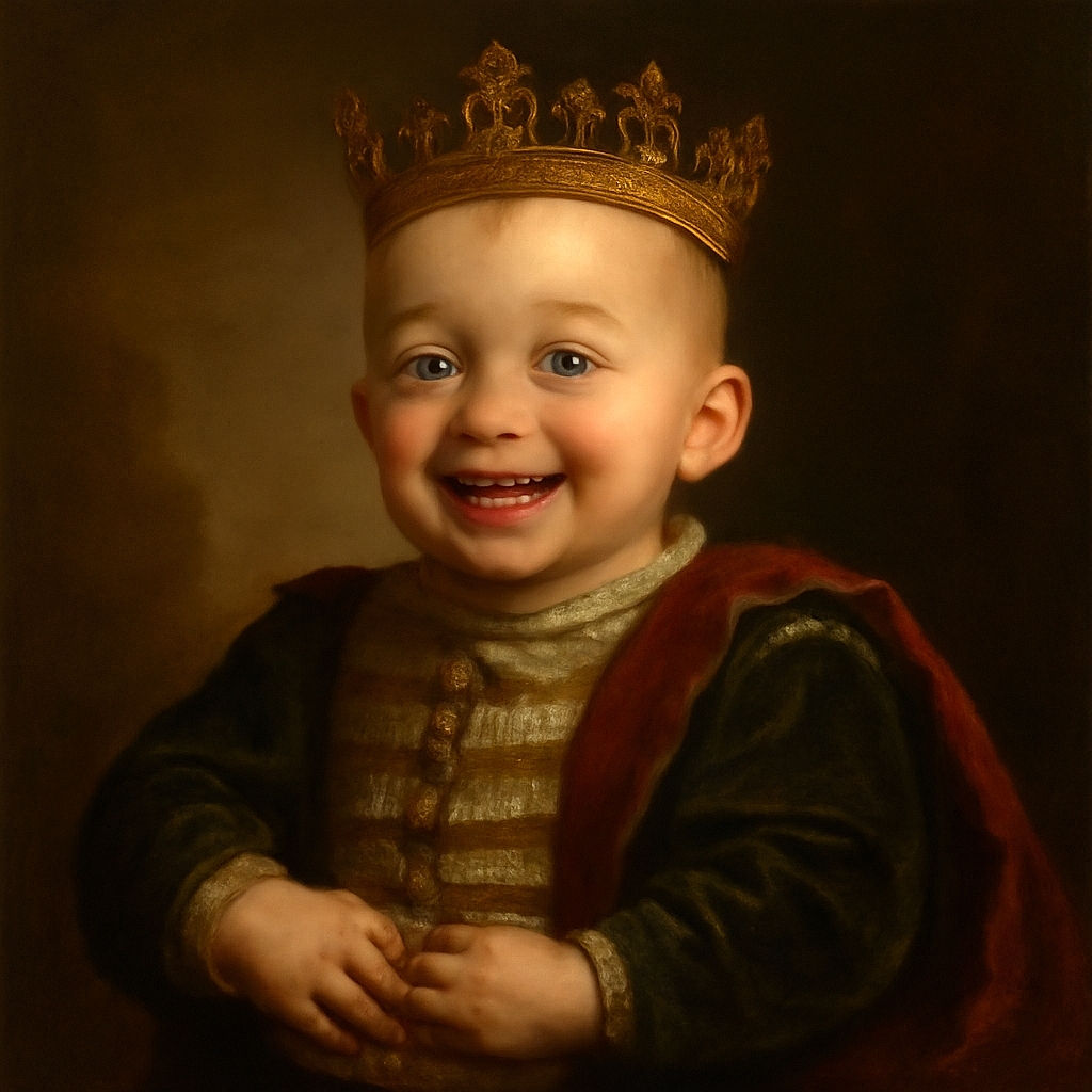 A joyful toddler with sparkling eyes and a big smile is being held gently by an adult, showcasing a moment of pure happiness and warmth with a cozy indoor background.