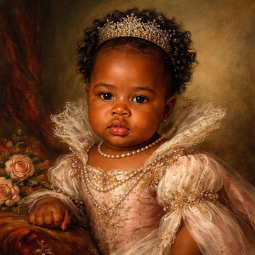 A serious-faced baby with big cheeks wearing a bright pink shirt stares intently ahead, framed by soft indoor lighting and a dark, cozy background with a plush toy peeking in the corner.