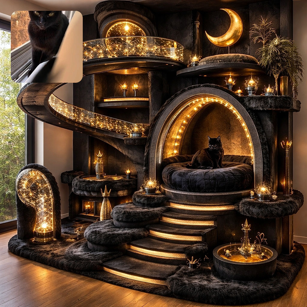 A sassy black cat on a windowsill giving you the slow-burn stare of judgment — whiskers on point, yellow eyes glowing, and plotting world domination (or dinner).