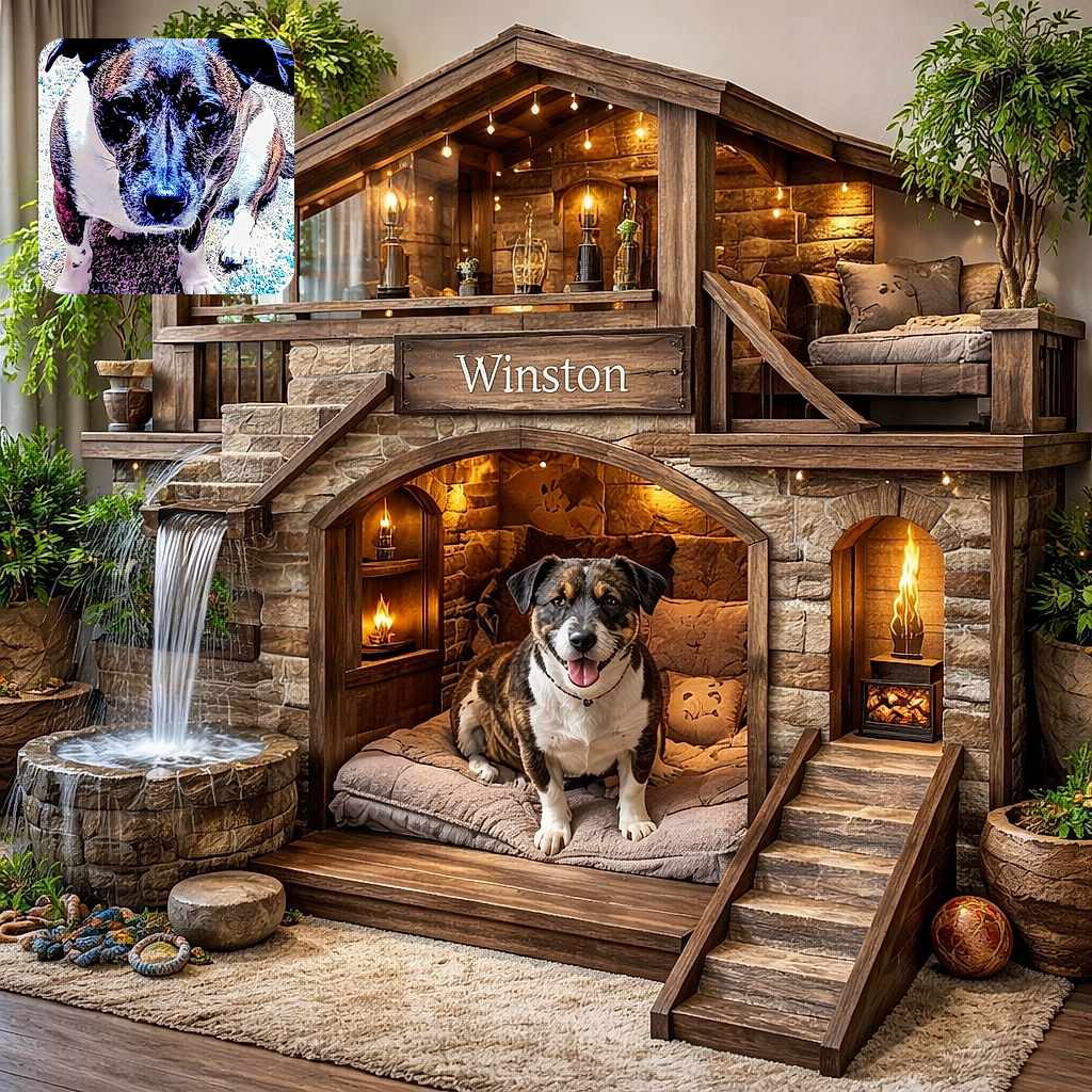 A hilariously intense close-up of a brindle dog giving the camera a soulful, 'where's my treat?' stare — the photo has been heavily filtered so the nose shines like a tiny black jewel and the carpet looks suspiciously cinematic.