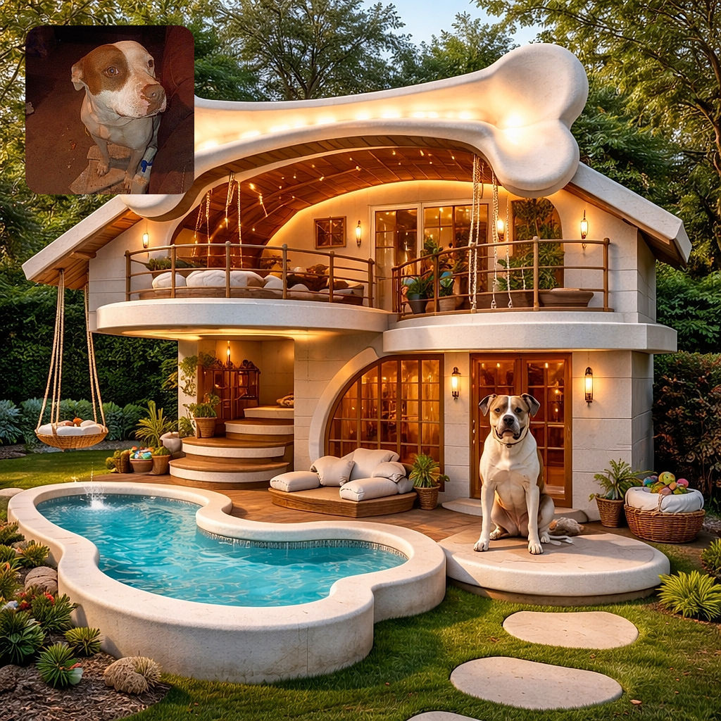 A brown-and-white dog stares up with a soulful, slightly guilty expression while standing on a torn rug beside a plastic spray bottle and a cluttered living-room floor — flash lighting gives the scene a cozy, amateur-sleuth vibe.
