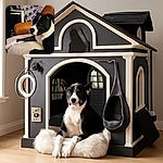 A relaxed black and white dog lounges comfortably on a soft, fluffy blanket draped over a cozy chair, surrounded by a cluttered background of boxes and household items, capturing a candid moment of pet tranquility.