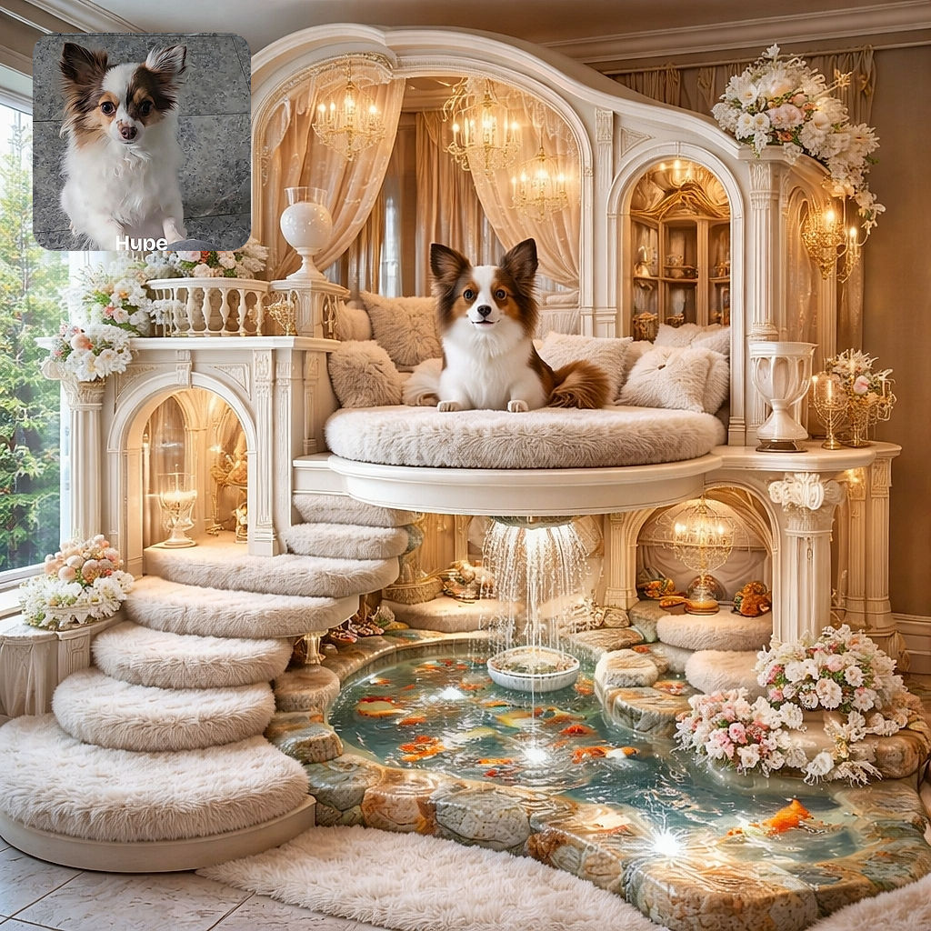 A fluffy, wide-eyed dog with expressive ears looks up eagerly, paws resting on a gray surface, with a tiled floor background. The word 'Hype' is boldly overlaid at the bottom, adding a playful vibe.