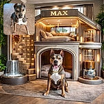 A charming dog with a gold chain collar sits attentively on a tiled floor, ears perked up as if ready for a treat or command. The lighting highlights the dog's expressive eyes and smooth coat, while the TikTok watermark adds a modern social media vibe.