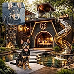 A charming puppy with large, expressive ears sits attentively on a car seat, looking straight into the camera with soulful eyes. The pup's harness and the car interior provide a cozy, candid vibe.