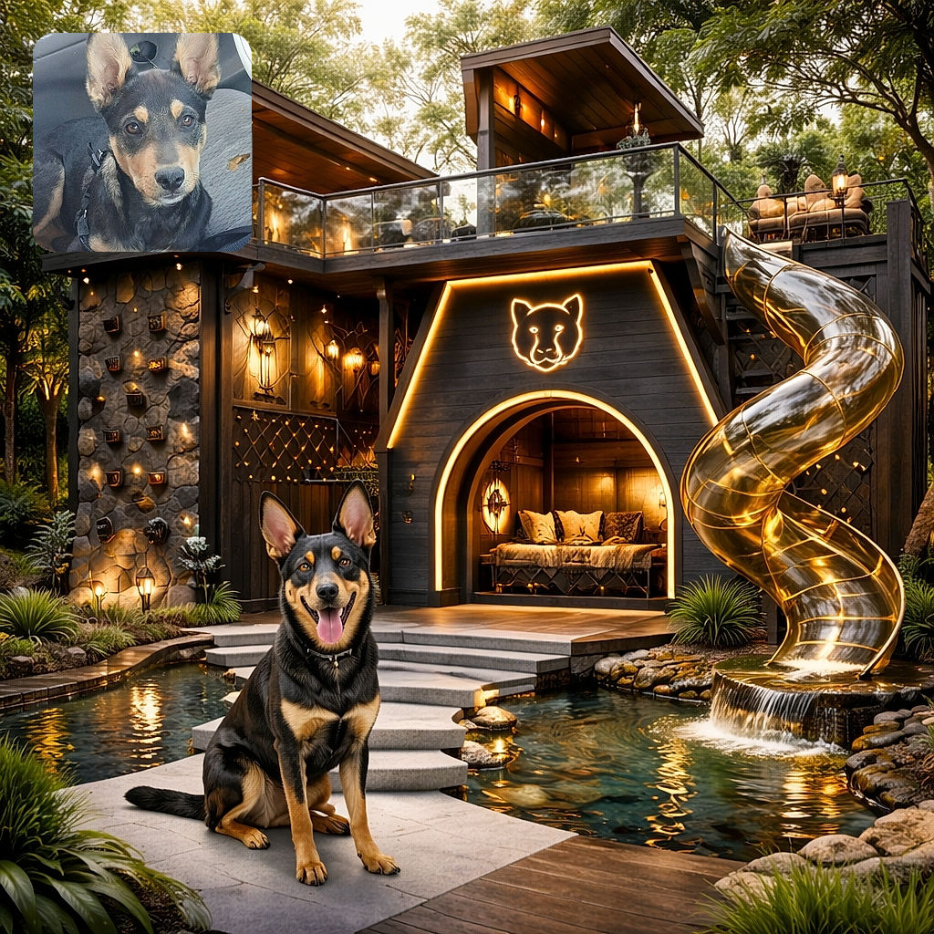A charming puppy with large, expressive ears sits attentively on a car seat, looking straight into the camera with soulful eyes. The pup's harness and the car interior provide a cozy, candid vibe.