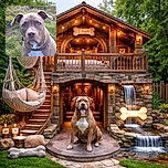 A close-up photo of a serious-looking brown and white dog sitting on grass, with a camo-patterned collar and curious eyes staring directly at the camera.