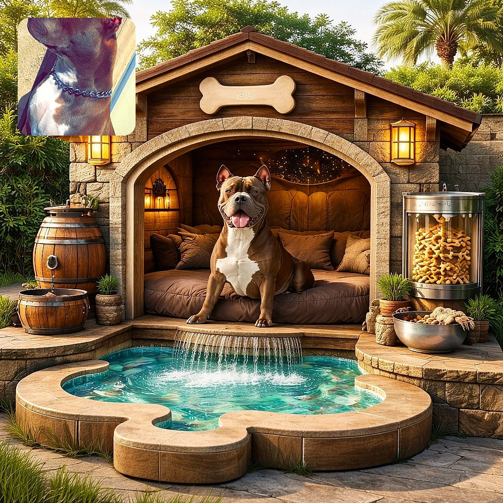 A dignified dog with a shiny chain collar poses in profile against a textured wall, basking in the sunlight like a canine statue of nobility. The bold red alert banner at the top adds a sense of urgency to this otherwise calm portrait.