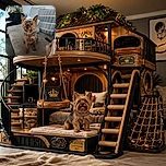 A tiny Yorkshire terrier sits proudly on the couch, staring into the camera like it has just been elected mayor of the living room. Behind it, a black blanket lounges dramatically while houseplants add a touch of jungle glamour, and a remote control waits nearby for its next binge-watch command.