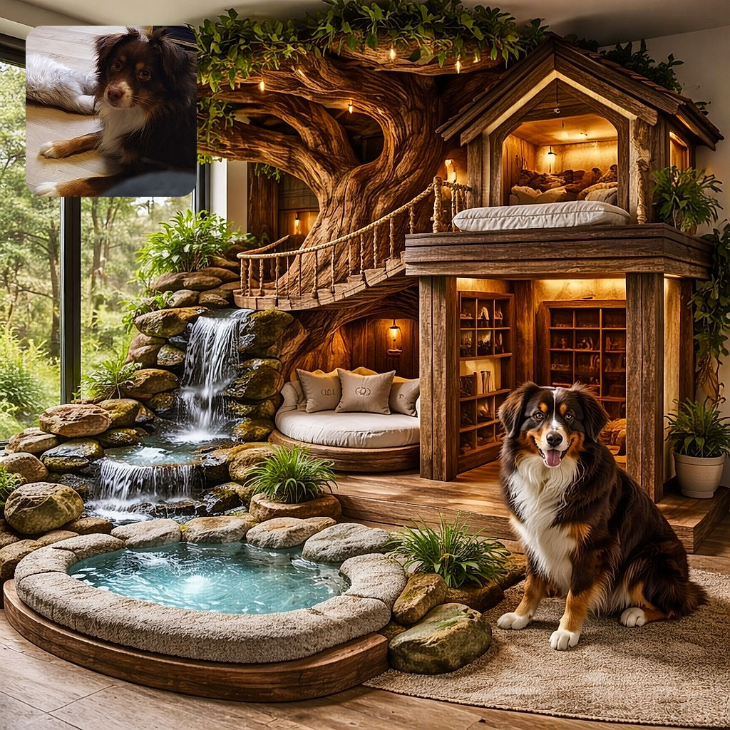 A fluffy, soulful-eyed dog lounges on a wooden floor like it pays rent—one paw politely outstretched, fur perfectly tousled, giving you that "did you bring snacks?" look.