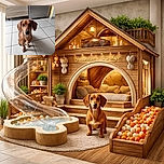 A charming small brown dog with big, soulful eyes sits attentively on a clean tiled kitchen floor, looking up with an expression that says, 'Are you going to share that snack?' The background features a wooden cabinet and a stainless steel appliance, giving a cozy home vibe.