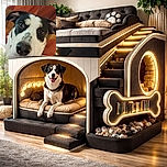 A close-up photo of a curious dog with a black and white face wearing a chain collar, looking directly into the camera with big shiny eyes, set against a colorful quilted background. The photo has a timestamp and phone watermark overlay.